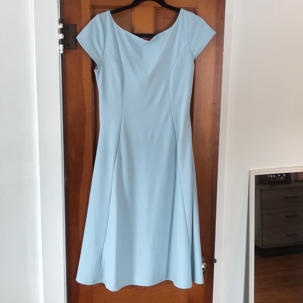 Eggshell Blue Tea Length Dress with Back Bow
